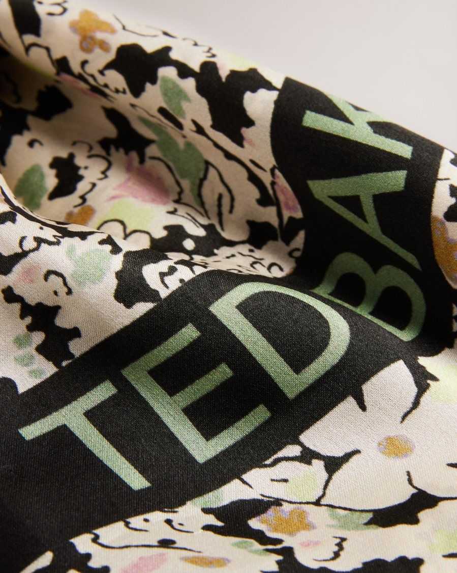 Ted Baker Zebbaa Ditsy Floral Square Satin Scarf Black | 6740352-HS