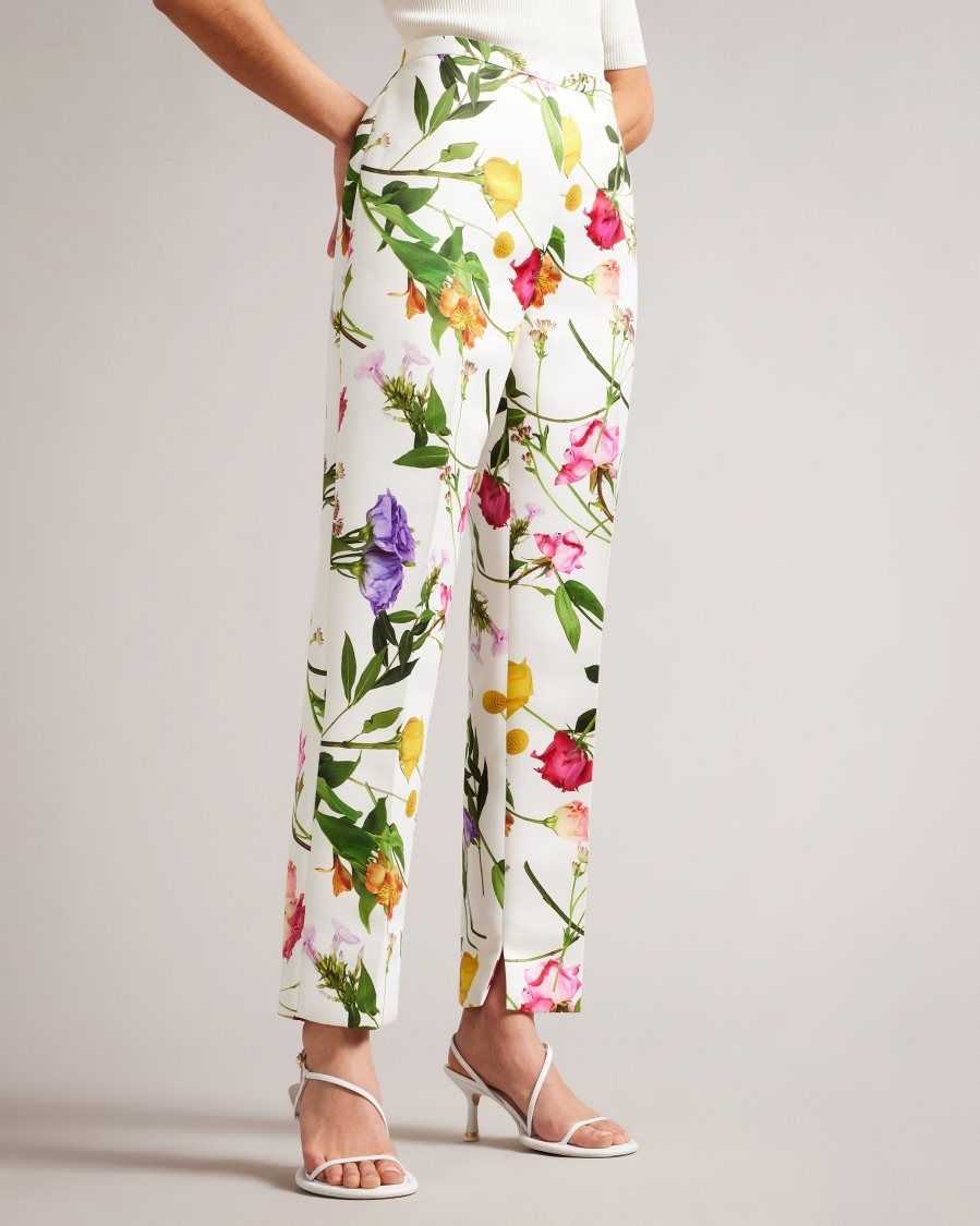 Ted Baker Ziaaht Floral Print Tapered Leg Trousers White | 8071495-JO