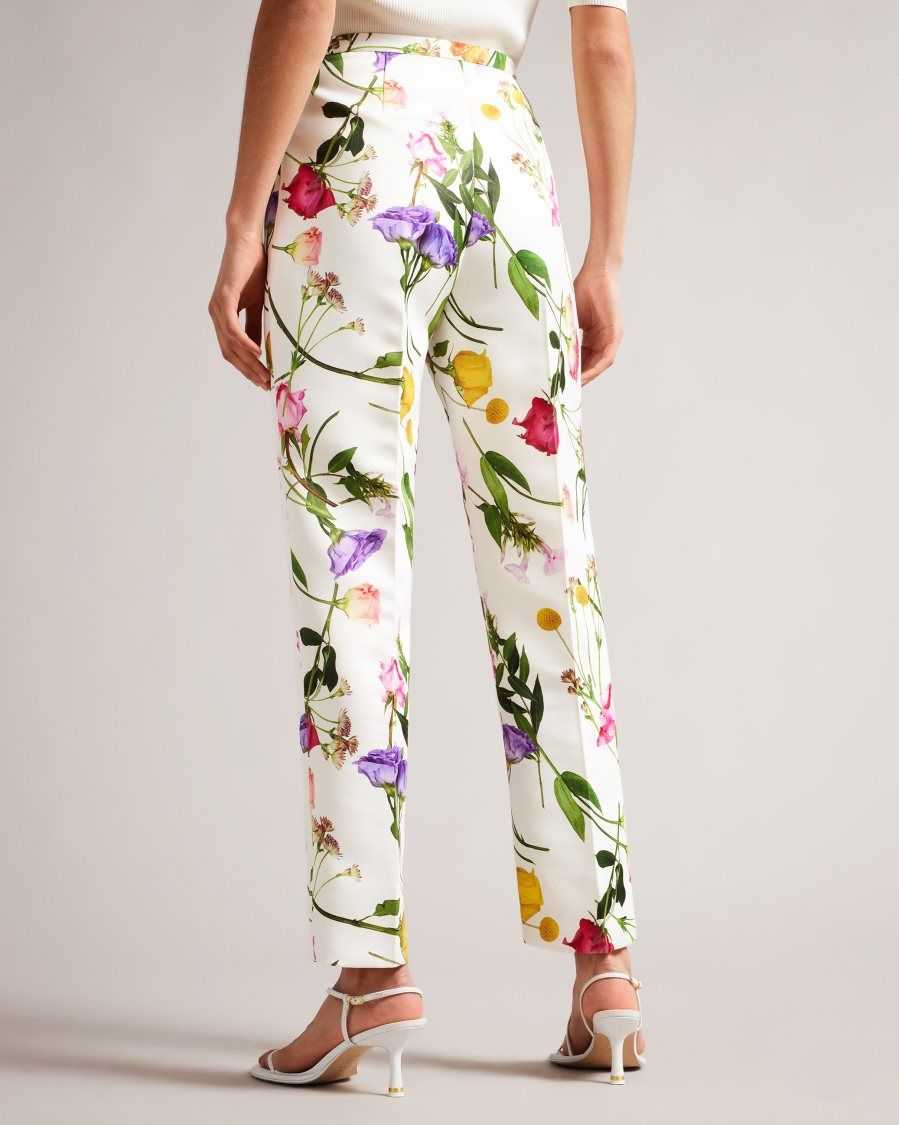 Ted Baker Ziaaht Floral Print Tapered Leg Trousers White | 8071495-JO