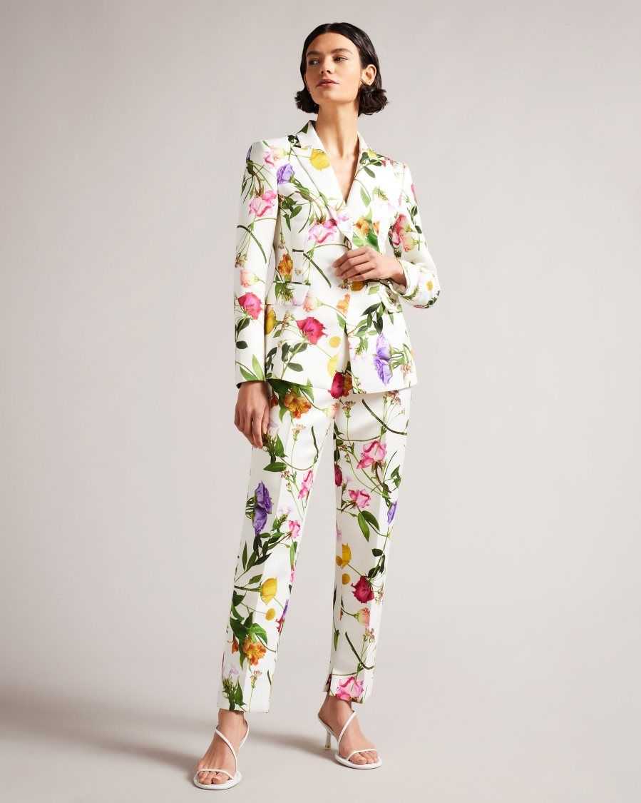 Ted Baker Ziaaht Floral Print Tapered Leg Trousers White | 8071495-JO