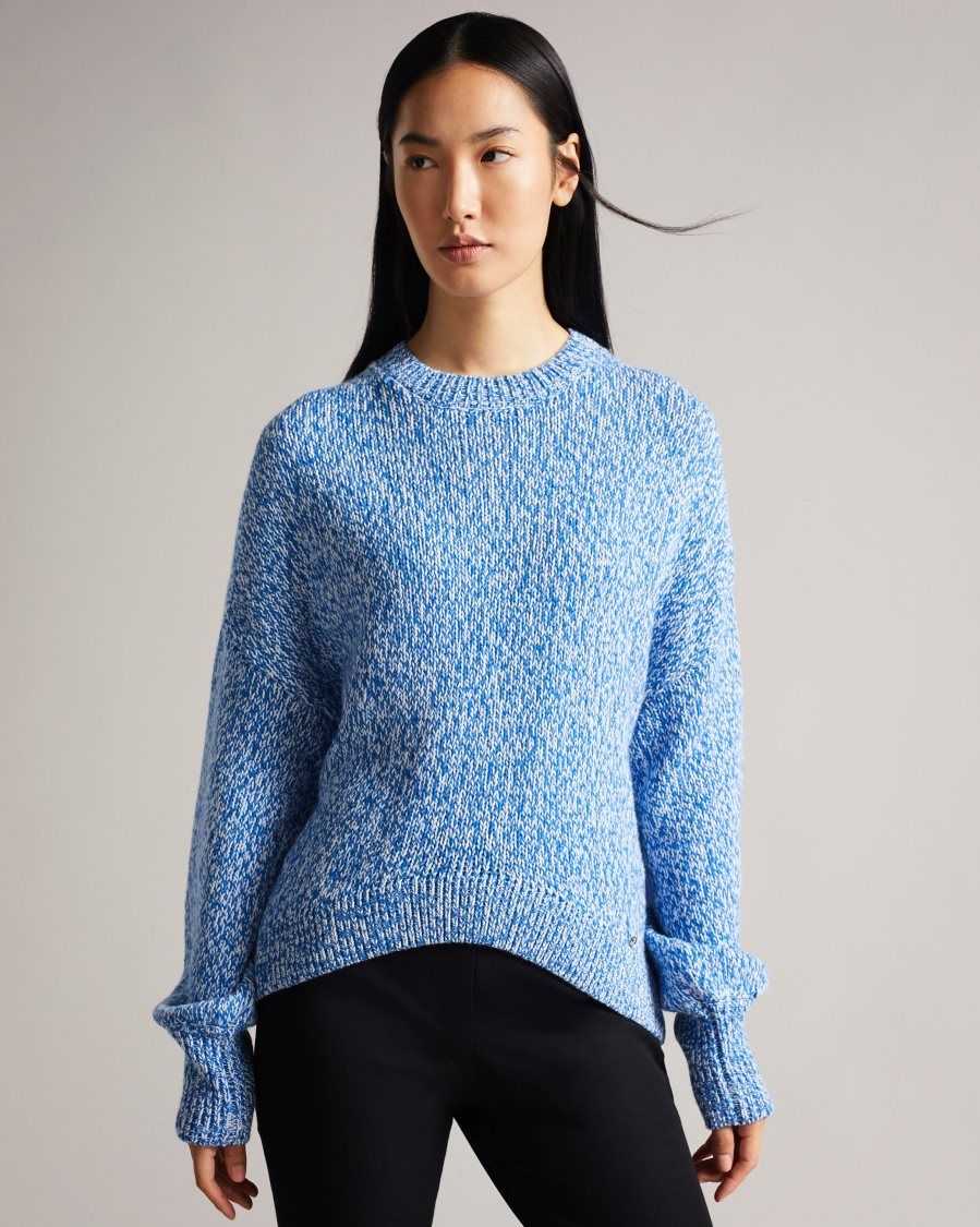 Ted Baker Zzurii Twisted Yarn Curved Hem Sweater Bright Blue | 2379841-UD