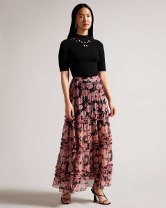 Ted Baker Allesaa Tiered Maxi Skirt Black | 1935840-YS