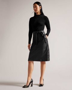 Ted Baker Alltaa Knitted Bodice Dress With Pleather Skirt Black | 7832014-NT