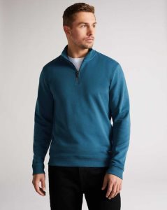 Ted Baker Antram Long Sleeve Half Zip Funnel Neck Teal-Blue | 9430186-HB