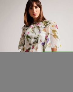 Ted Baker Arelln Floral High Neck Top With Lace Details White | 1089234-JM