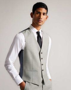 Ted Baker Artimwr Wool Cross Hatch Waistcoat Stone | 3704581-MB