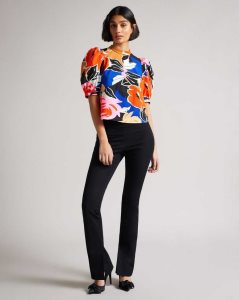 Ted Baker Azura Puff Sleeve Top With Seam Detailing Black | 2305679-BU