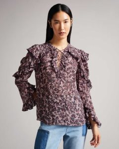 Ted Baker Barleaa MIB Frilled Top Pink | 0283765-HR