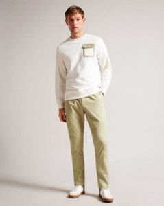 Ted Baker Bossar Regular Fit Herringbone Trousers Natural | 9735421-OE