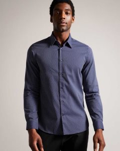 Ted Baker Boulss Long Sleeve Circle Weave Shirt Navy | 4058612-CG