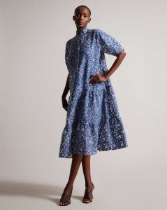 Ted Baker Camriyn Oversized Shirt Dress with Puff Sleeve Bright Blue | 7015869-YH