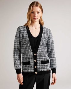 Ted Baker Carmein Check Easy Fit Cardigan Ivory | 7140269-XH