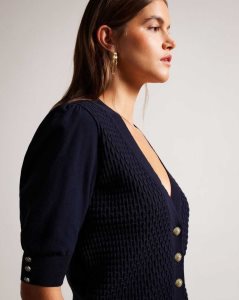 Ted Baker Charess Cropped Cardigan with Diamante Buttons Dark Blue | 2963751-KN