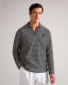 Ted Baker Clevely Long Sleeve Striped Polo Black | 6501274-OL