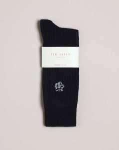 Ted Baker Coremag Ribbed Socks With Embroidered Magnolia Dark Navy | 8795432-OJ