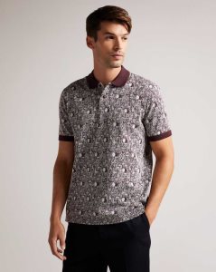 Ted Baker Coreo Geometric Knit Polo Shirt Maroon | 6827301-DR