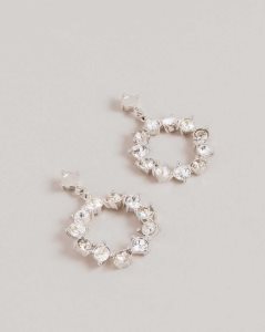 Ted Baker Crissty Crystal Hoop Drop Earrings Silver Colour | 8704356-QO