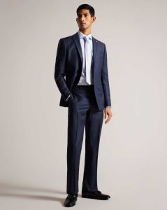 Ted Baker Cromts Pure Wool Check Suit Trousers Navy | 7642380-EM