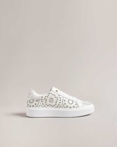 Ted Baker Cwisp Laser Cut Platform Trainers White | 8926350-GR