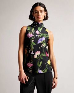 Ted Baker Demitri Floral Cowl Neck Top Black | 2450967-PZ