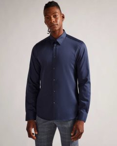 Ted Baker Duddoss Long Sleeve Slim Fit Shirt Navy | 1297456-WB