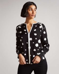 Ted Baker Dulani Spot Print Top With Contrast Binding Black | 5234879-MA