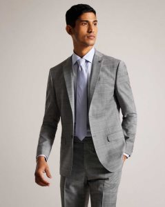 Ted Baker Elgoljs Wool Blend Check Jacket Grey | 9834562-HI