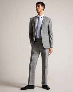 Ted Baker Elgolts Wool Blend Check Trousers Grey | 6372940-WX