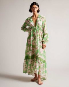 Ted Baker Elisiia High Low Poppy Print Cover Up Green | 1876539-NQ