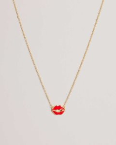 Ted Baker Emani Kiss Kiss Enamel Necklace Red | 7902861-FD