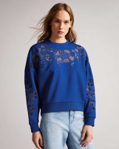 Ted Baker Fllo Laser Cut Sweater Dark Blue | 0578193-TZ