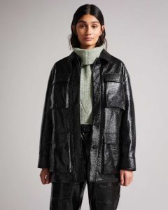 Ted Baker Foziey Textured Vinyl Field Jacket Black | 3654019-AJ