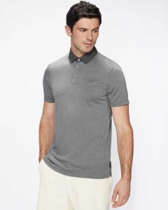 Ted Baker Frend Short Sleeve Woven Collar Polo Black | 5906147-ZK