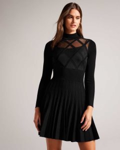 Ted Baker Fyonah Sheer Argyle Insert Skater Dress Black | 5346789-RO