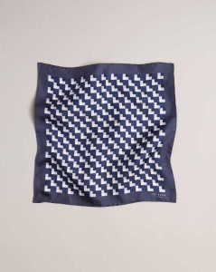 Ted Baker Geopok Geometric Print Silk Pocket Square Navy | 2847563-AF