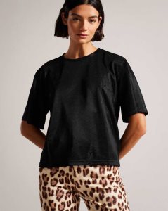 Ted Baker Georia Metallic Oversized T-Shirt Black | 5892316-CN