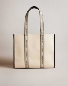 Ted Baker Georjey Branded Webbing Canvas Tote Ecru | 7109864-LD