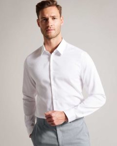 Ted Baker Haless Long Sleeve Textured Stripe Shirt White | 0958126-XE