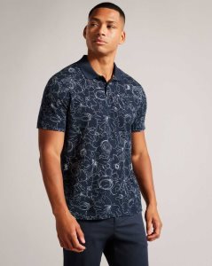 Ted Baker Holler Short Sleeve Regular Fit Printed Polo Shirt Navy-Blue | 8740321-GM