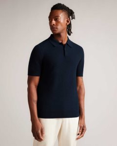 Ted Baker Imago Short Sleeve Regular Fit Knitted Polo Shirt Navy | 6827931-FM