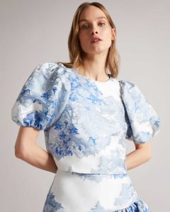 Ted Baker Ivria Cropped Top With Puff Sleeve White | 5783046-HC