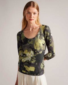 Ted Baker Jolien Scoop Neck Fitted T-Shirt Light Green | 5129847-LU