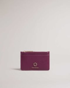 Ted Baker Jorjio Flower Eyelet Zip Card Holder Oxblood | 5180234-BQ