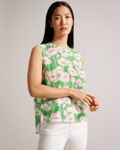 Ted Baker Kelany Short Sleeve Top With Shoulder Detail Green | 1932048-ND