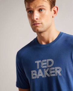 Ted Baker Kenedy Short Sleeve Regular Fit Branded T-Shirt Dark Blue | 6940271-BW