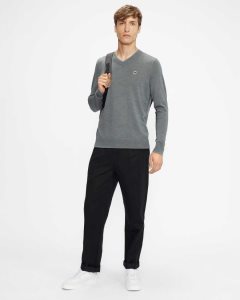 Ted Baker Kenton Merino Wool Contrast Detail Knitted Jumper Charcoal | 5879420-JC