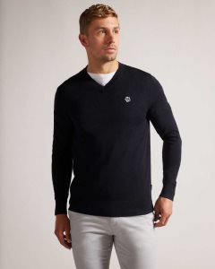 Ted Baker Kenton Merino Wool Contrast Detail Knitted Jumper Navy | 6428370-WJ