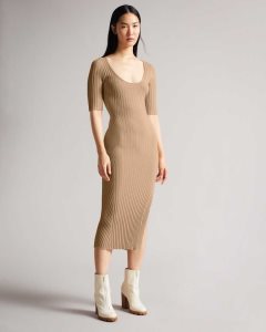 Ted Baker Kiierra Side Slit Detail Knit Dress Light Brown | 9342078-RF