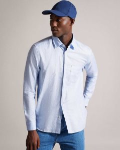 Ted Baker Kingwel Long Sleeve Linen Blend Shirt Light Blue | 3807146-DA