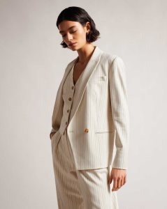 Ted Baker Kllara Relaxed Pinstripe Suit Jacket Cream | 6542810-GW